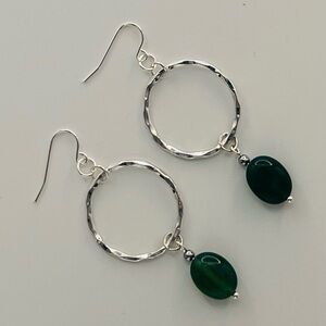 Silver Tone Hoop Earrings Accented with Green Beads